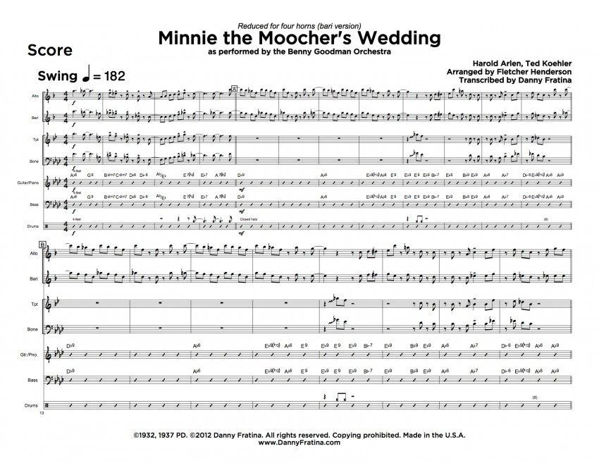 Minnie The Moocher's Wedding 4-horn score sample